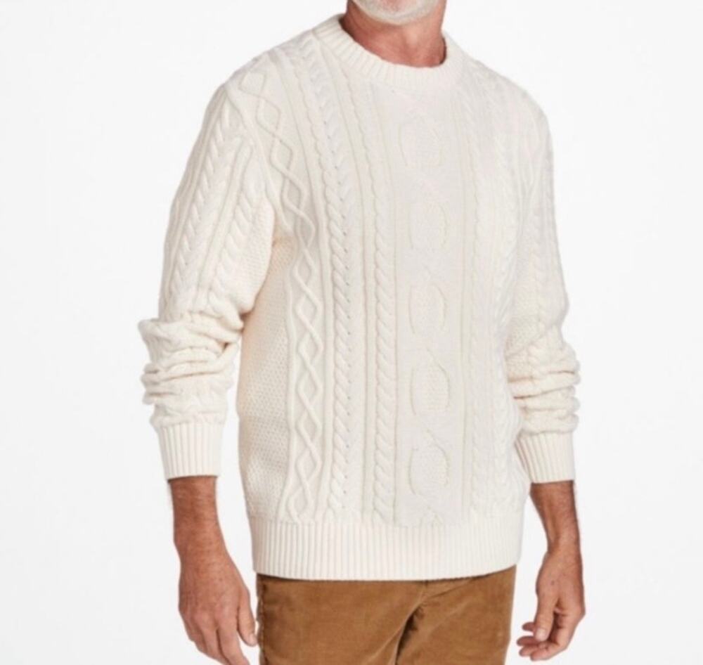 L.L. Bean Mens Sz L Bean's Heritage Soft Cotton Fisherman Sweater Crewneck Cream